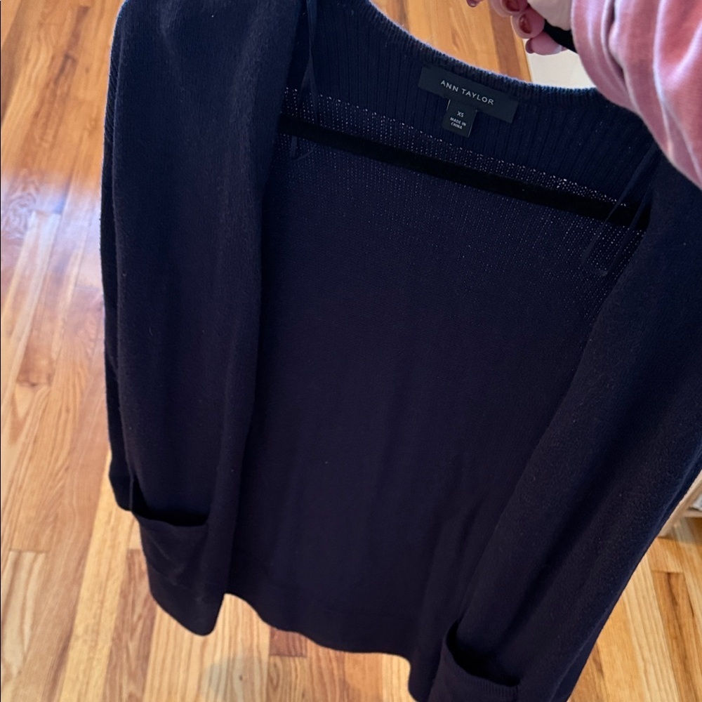 🔶️5 for $30🔶️ Ann Taylor Womens Navy Blue Open Front Duster Cardigan Sweater XS - Picture 6 of 6